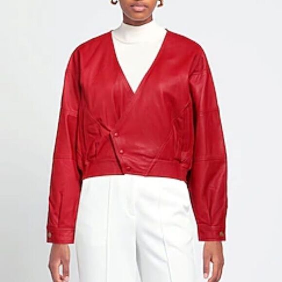 NWT Forte Forte Red Leather Bomber Jacket in Red Lips Size 3/ Large / EU 44 - Picture 1 of 15